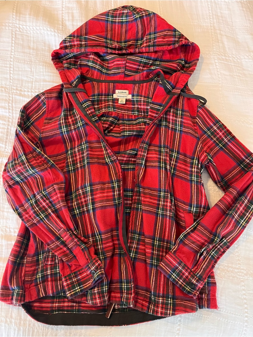 L.L. Bean Kids Red Plaid Hooded Flannel Jacket